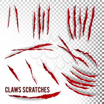 Claws Scratches Vector. Transparent Background Realistic Illustration