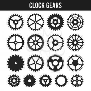 Vector Clock Gears. Black Icons Isolated On White