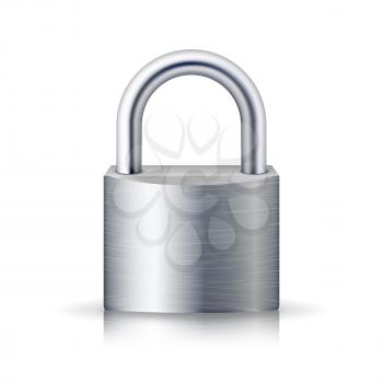 Realistic Closed Padlock Vector. Steel Lock For Protection Privacy Illustration. Isolated On White With Shadow