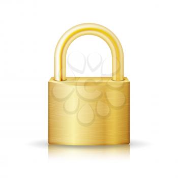 Closed Lock Security Gold Icon Isolated On White. Realistic Protection Privacy