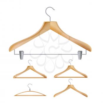 Wooden Clothes Hangers Vector. Illustration Of Classic Clothes Hanger Isolated