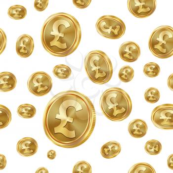GBP Seamless Pattern Vector. Gold Coins. Isolated Background