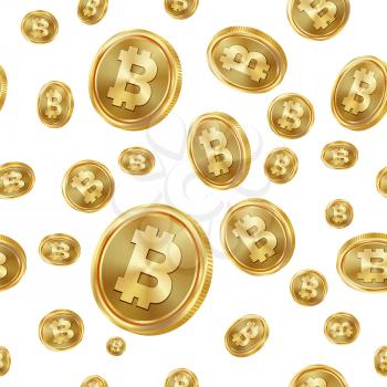 Bitcoin Seamless Pattern Vector. Gold Coins. Digital Currency. Fintech Blockchain. Isolated Background