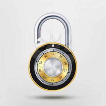 Combination Lock, Realistic Metal Vector Illustration. Safe
