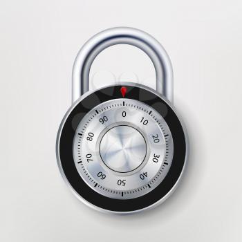 Combination Lock, Realistic Metal Vector Illustration. Safe