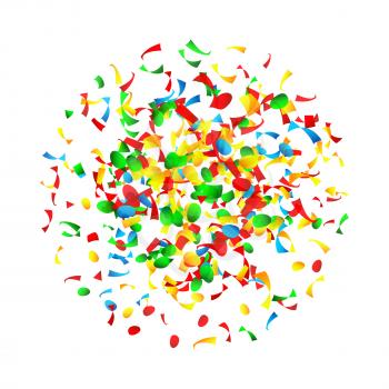 Confetti Falling Vector. Bright Explosion Isolated On White. Background For Birthday, Anniversary, Holiday Decoration.