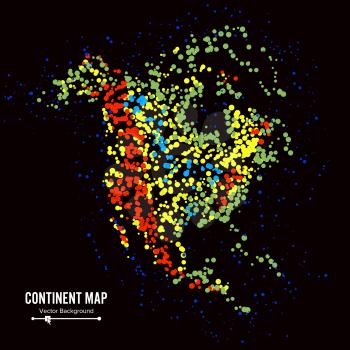North America. Continent Map Abstract Background Vector. Formed From Colorful Dots Isolated On Black