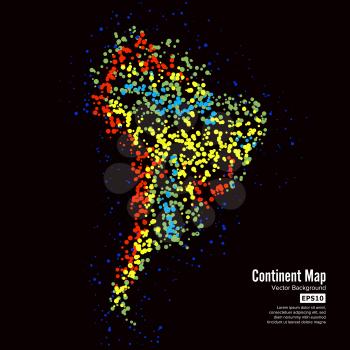 South America. Continent Map Abstract Background Vector. Formed From Colorful Dots Isolated On Black