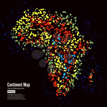 Africa. Continent Map Abstract Background Vector. Formed From Colorful Dots Isolated On Black