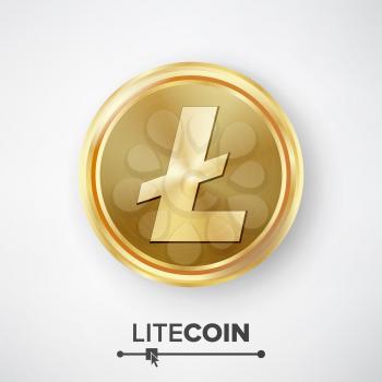 Litecoin Gold Coin Vector. Realistic Crypto Currency Money And Finance Sign Illustration. Litecoin Digital Currency Counter Icon. Fintech Blockchain.