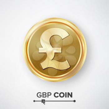 GBP Gold Coin Vector. Realistic Money Sign