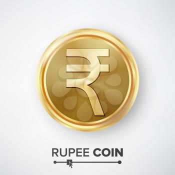 Rupee Gold Coin Vector. Realistic Money Sign