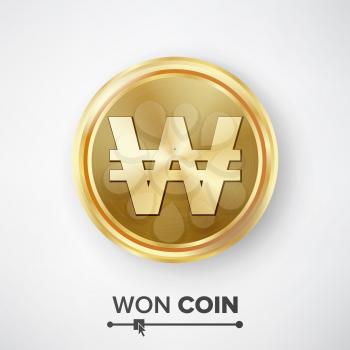 Won Gold Coin Vector. Realistic Korean Money Sign