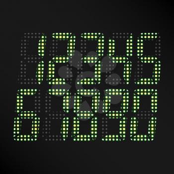 Digital Glowing Numbers Vector. Set Of Digital Green Numbers On Black Background. Classic Symbol Of time. Retro Clock, Count, Display