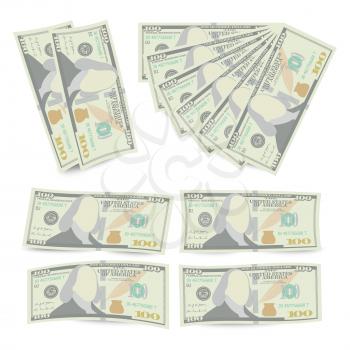 100 Dollars Banknote Stack Vector. One Hundred American Money Bill Isolated Illustration. Realistic Money Stacks Concept. Cash Symbol 100