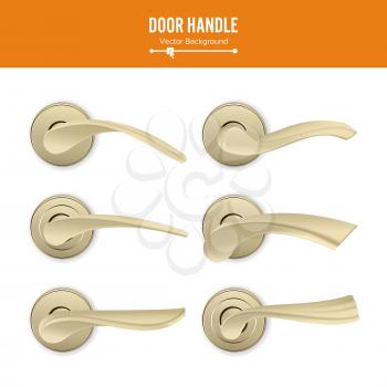 Door Handle Vector. Set Realistic Classic Element Isolated On White Background. Metal Gold Door Handle Lock. Stock Illustration.