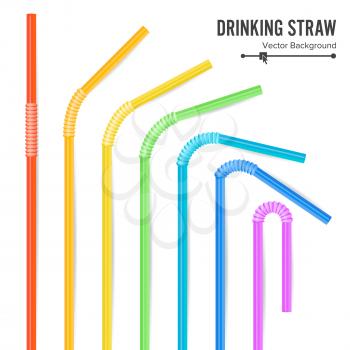 Colorful Drinking Straws Vector. Different Types. Plastic Straight And Curved. For Celebration Background Design, Cocktail Menu.