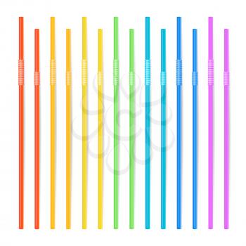 Drinking Straws Vector. Set Of 3D Striped Icon Isolated In White Background. Vector