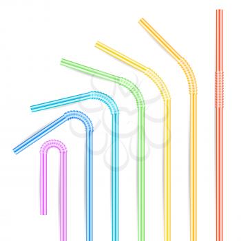Colorful Drinking Straws Set. 3D Striped Icon Isolated In White Background. Vector