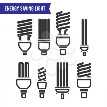 Energy Saving Light Vector. Set Energy Saving Light Bulbs Icon.