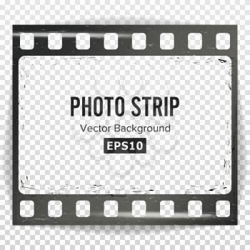 Photo Strip Vector. Realistic Empty Frame Strip Blank. Grunge Template Isolated On Transparent Background.