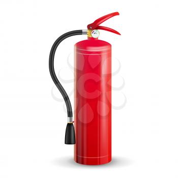 Classic Fire Extinguisher Vector. Metal Glossiness 3D Realistic Red Fire Extinguisher Isolated Illustration