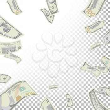 Frame From Flying Dollar Banknotes Vector. Cartoon Money Bills Banknotes. Falling Finance. Frame From Dollars Isolated.
