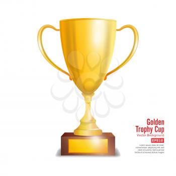 Golden Trophy Cup. Isolated On White Background Vector Illustration.