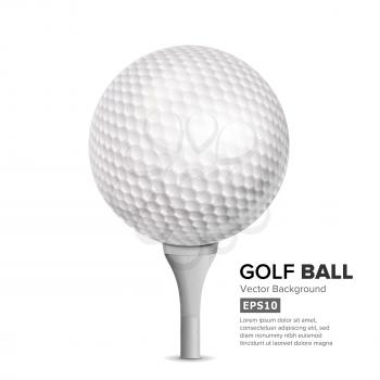 Golf Ball On White Tee. Vector Realistic Illustration