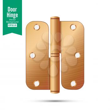 Door Hinge Vector. Classic And Industrial Ironmongery Isolated On White Background. Simple Entry Door Metal Hinge Icon. Copper, Bronze. Stock Illustration.
