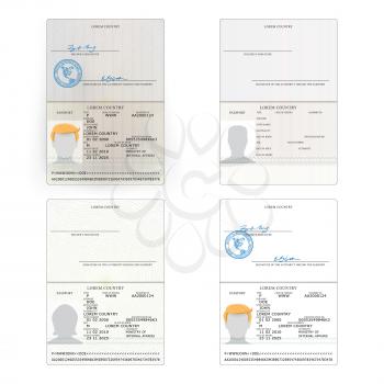 International Passport Set Vector. Sample Personal Data Page. International Identification Document