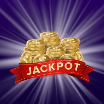 Jackpot Winner Casino Background Vector. Golden Coins Treasure. Winner Sign Lucky Symbol Template.