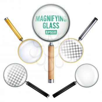 Realistic Magnifying Glass Vector. Set Of Different Magnifying Glass. Different Colors Of lenses