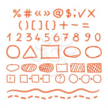 Marker Hand Written Doodle Numbers,Symbols Vector illustration