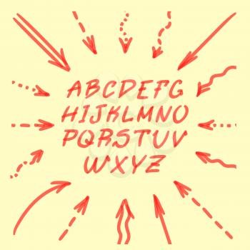 Marker Hand Written Doodle Arrows, Letters Vector illustration