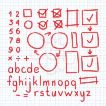 Marker Hand Written Doodle Symbols Vector. Letters, Numbers