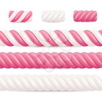 Realistic Marshmallow Candy Vector. Set Colorful Twisted Marshmallows.