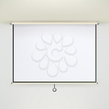 Meeting Projector Screen Vector. Empty White Board Presentation Conference On The Wall. creen White Boad Presentation