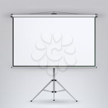 Meeting Projector Screen Vector. White Board Presentation Conference With Tripod. Empty White Board On Tripod For Conference And Meeting