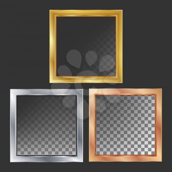 Gold, Silver, Bronze, Copper Metal Frames Vector Square Realistic