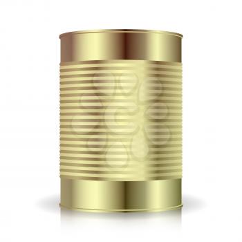 Metallic Cans Vector. Food Tincan Ribbed Metal Tin Can, Canned Food. Blank For Your Design. Realistic Empty Product Packing
