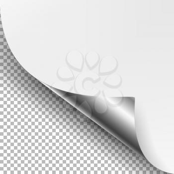 Curled Silver Metalic Corner Realistic Vector Illustration