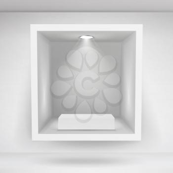 Empty Niche Vector. Clean Empty Shelf, Niche, Showcase In The Wall. Mock Up. Good For Presentations, Display Your Product. Illuminated Light Lamp
