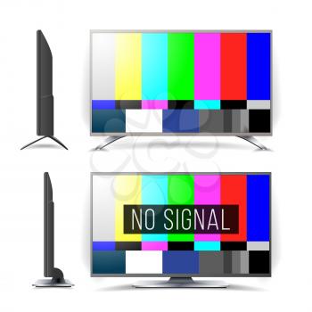 No Signal TV Test Pattern Vector. Lcd Monitor. Flat Screen TV. Television Colored Bars Signal. Analog and NTSC standard tv test screen. maintenance component