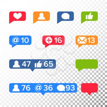 Notifications Icons Template Vector. Like symbol, Message and notification set. instagram