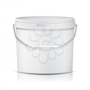 Plastic Bucket Vector. Realistic. Empty Clean. White Plastic Bucket For Dessert, Yogurt, Ice Cream, Sour Sream. Isolated On White Background Illustration