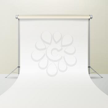 White Photo Studio Vector. Realistic Photographer Studio Interior Illustration