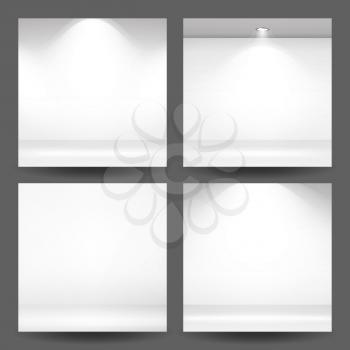 Empty White Photo Studio Interior Background. Realistic Spotlight. Vector