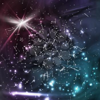 Cosmic Constellations Background Vector. Abstract Magic Space
