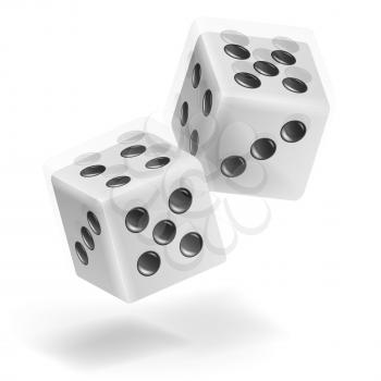 Playing Dice Vector Set. Realistic 3D Illustration Of Two White Dice With Shadow